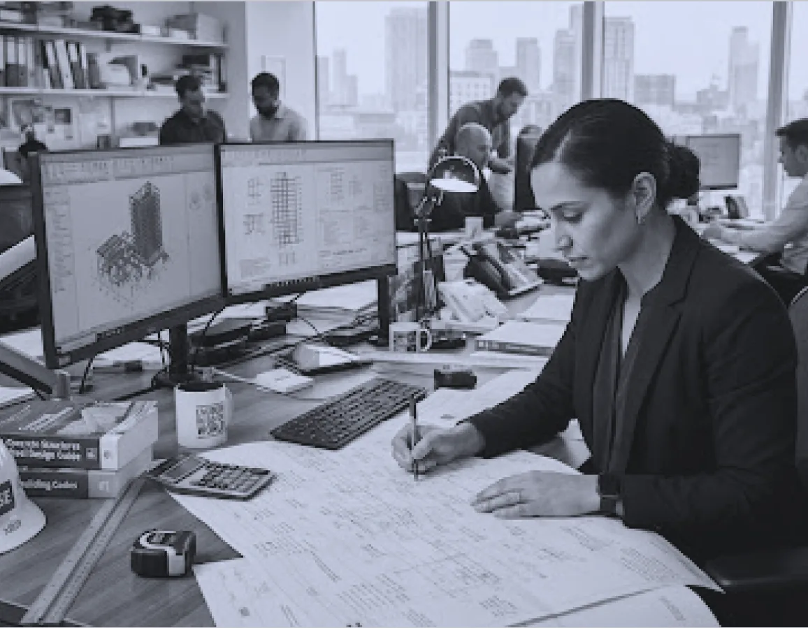 Foto estimator sedang bekerja